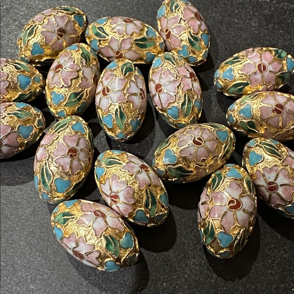 Vintage Gold Oval Cloisonné beads - Picture 2 of 3